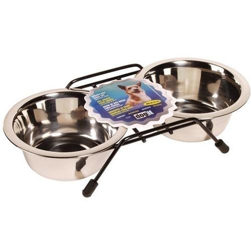 comedero/bebedero acero inox. doble elevado - large - 2x1,5lts